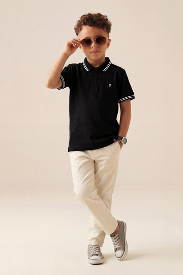 Boys' Premium Pique Polo Shirt – Classic Black with Contrast Tipping