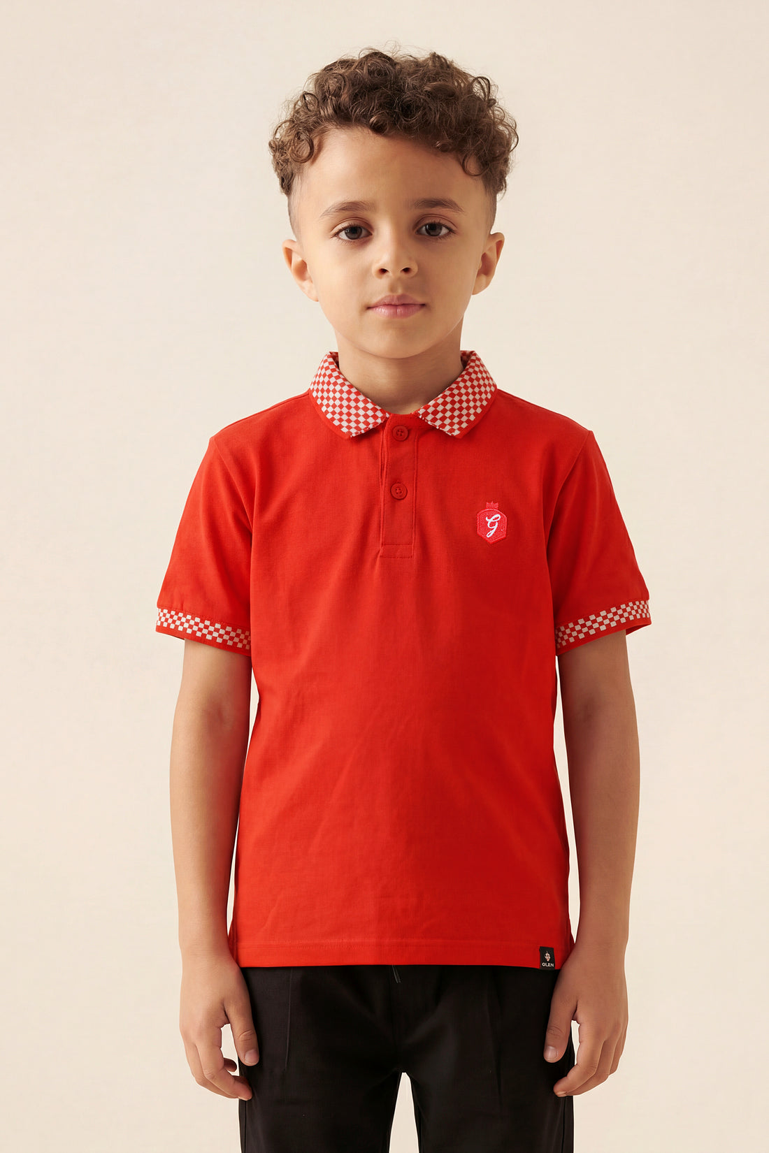 Boys' Bold Pique Polo – Signature Red with Checkered Trim