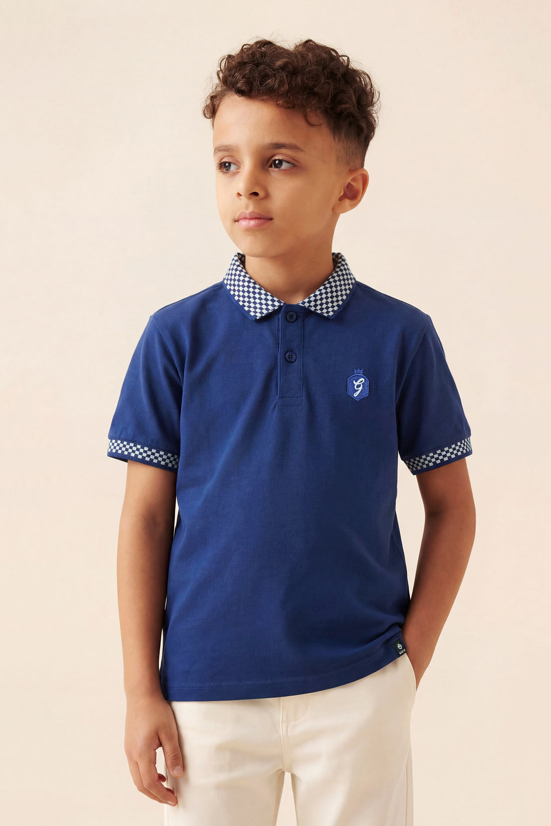 Boys' Signature Pique Polo – Royal Blue with Checkered Trim