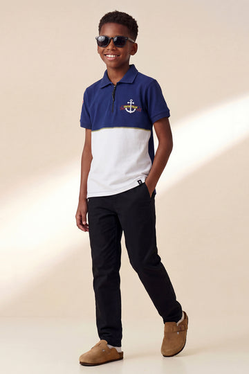 Boys' Nautical Crew Team Quarter-Zip Polo - Navy & White Colorblock