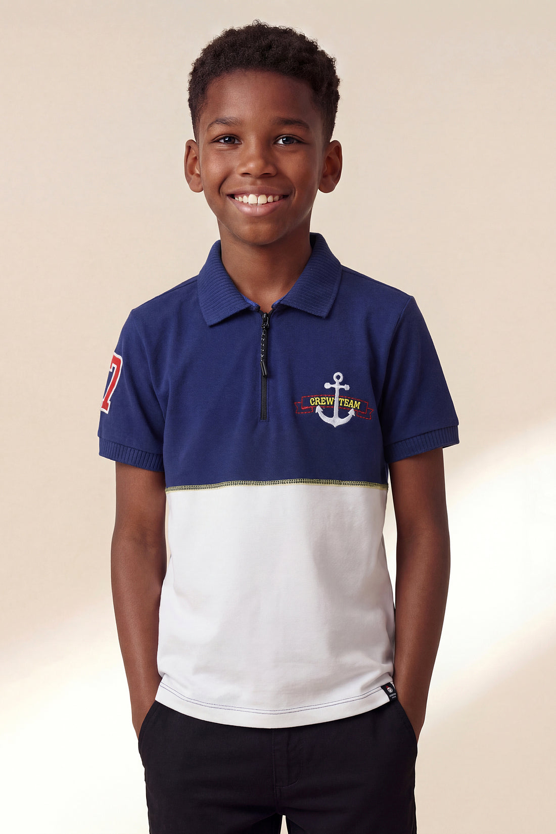 Boys' Nautical Crew Team Quarter-Zip Polo - Navy & White Colorblock