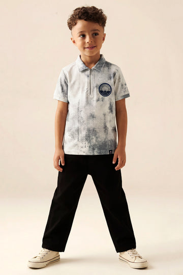 Boys' "Surf club" Quarter-Zip Polo – Blue Cloud Wash