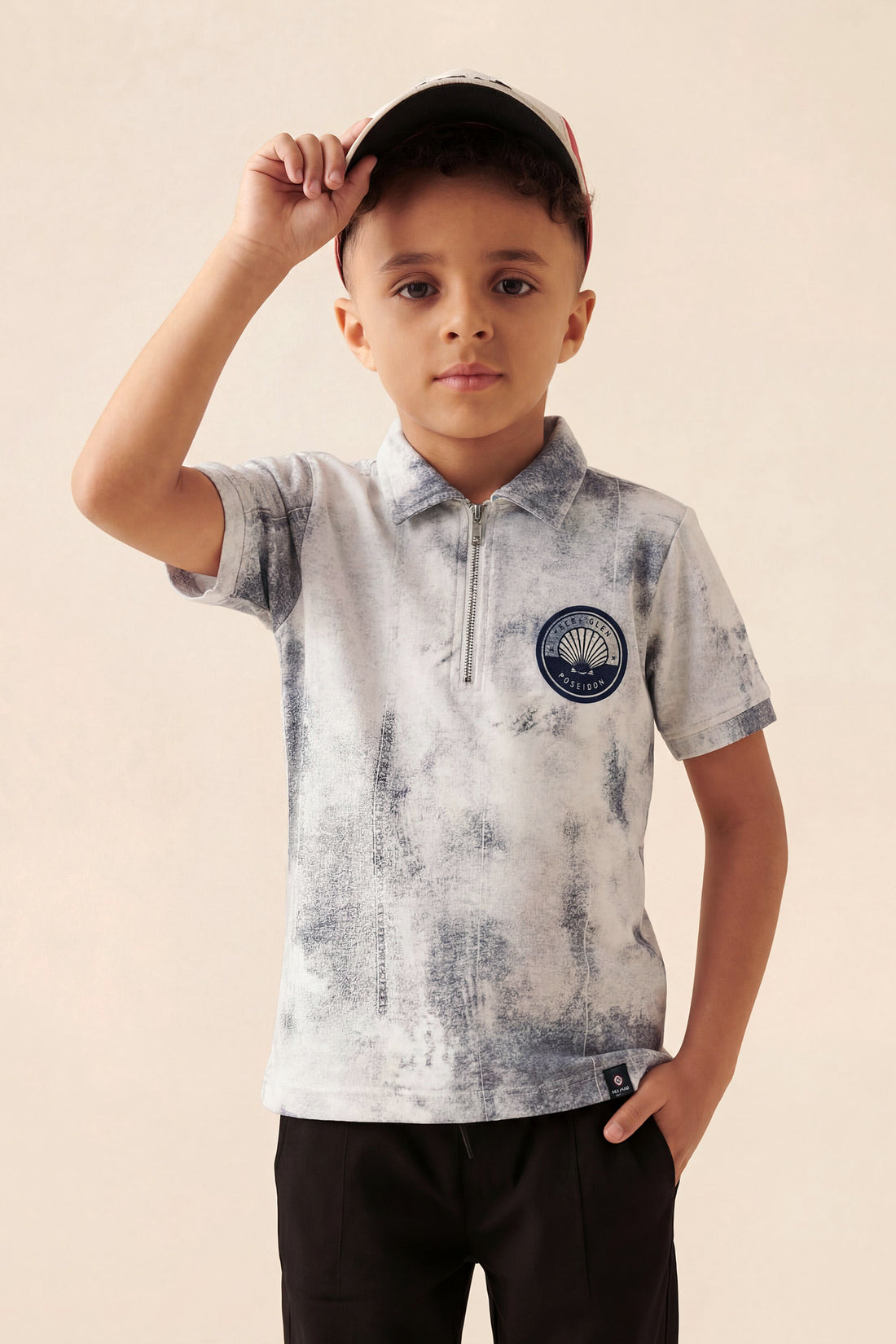 Boys' "Surf club" Quarter-Zip Polo – Blue Cloud Wash