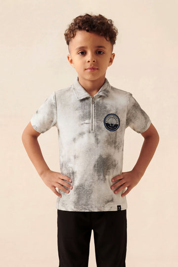 Boys' "Surf Club" Quarter-Zip Polo – Grey Cloud Wash
