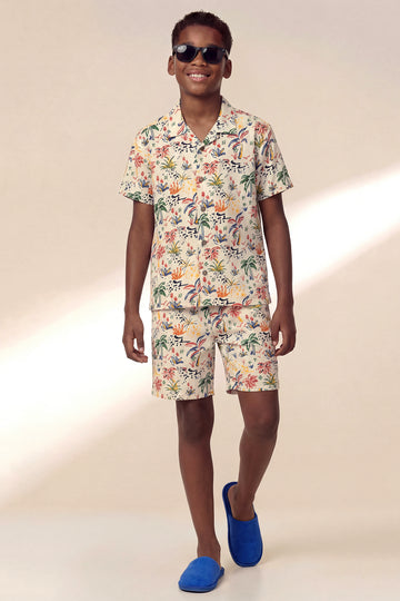 The Tropical Muslin Set – Pink Green Palm Print