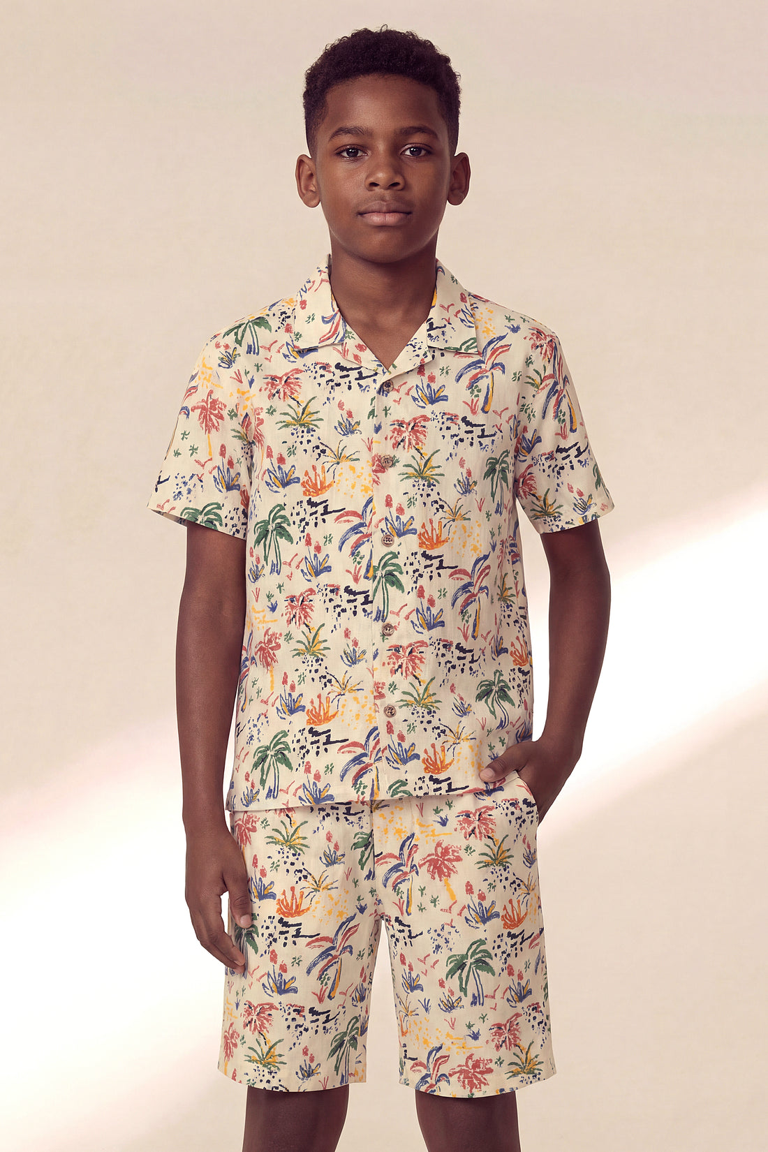 The Tropical Muslin Set – Pink Green Palm Print