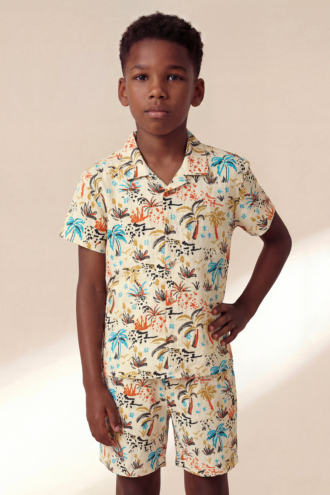 The Tropical Muslin Set – Cream Palm Print