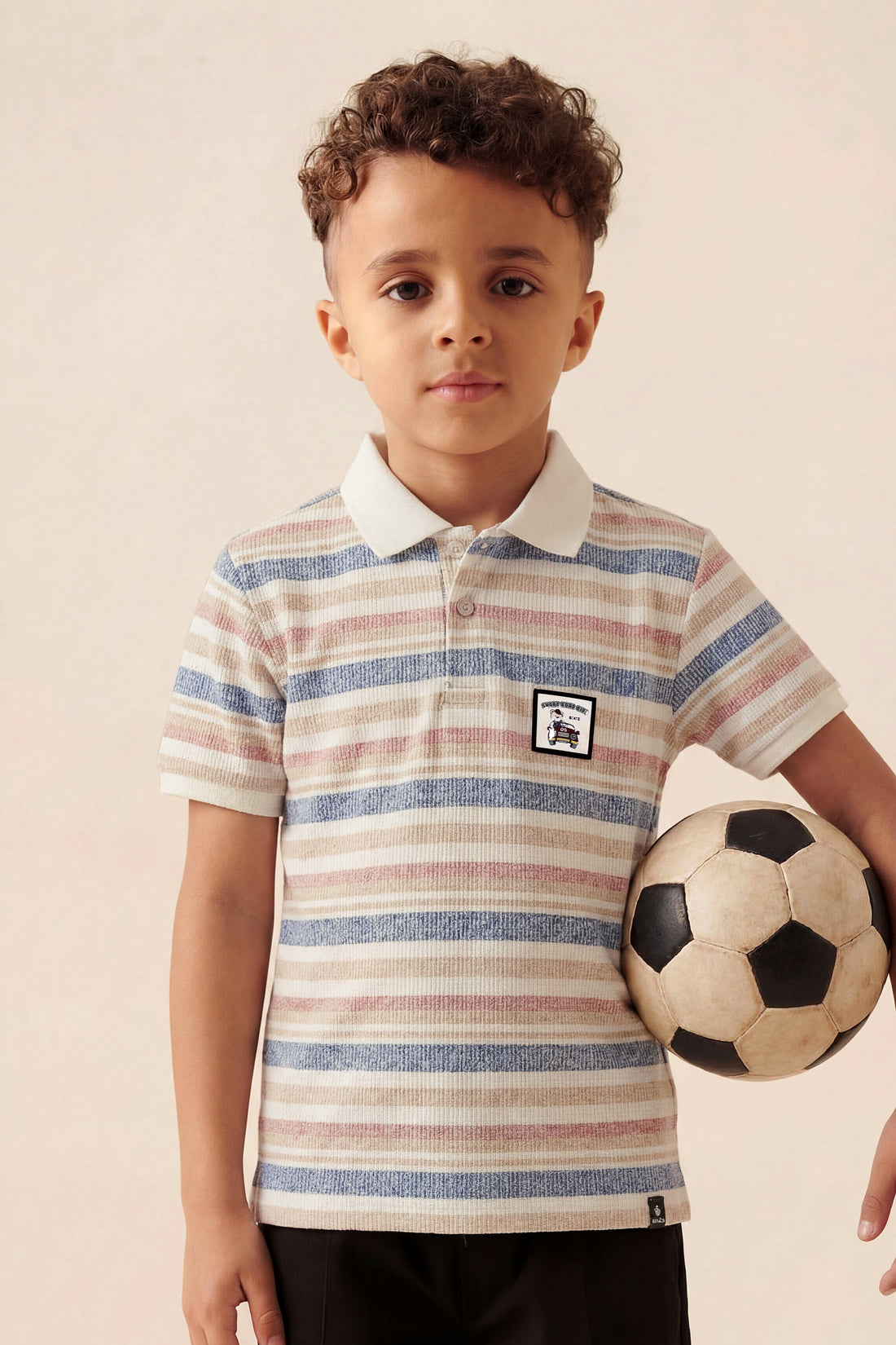 Boys' Multi-Color Striped Texture Polo Shirt – Blue & Dusty Rose