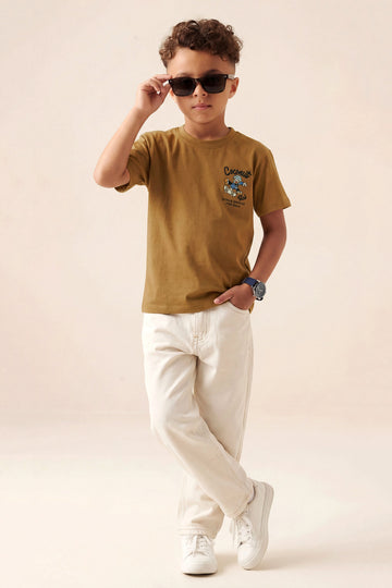 Kids' "Coconut Rob" Camel Back Print Down Shoulder Tshirt