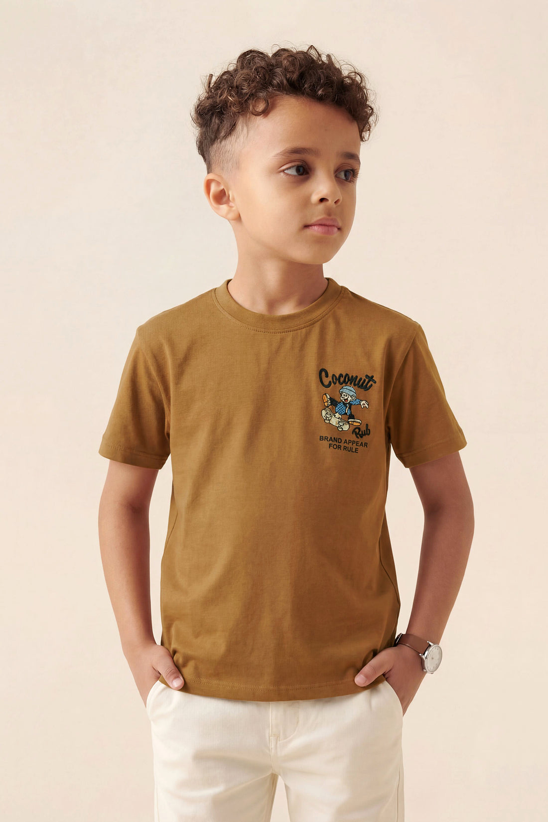Kids' "Coconut Rob" Camel Back Print Down Shoulder Tshirt