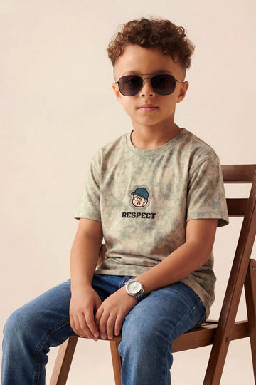 Boys' "RESPECT" Acid Wash Graphic T-Shirt – Olive Moss
