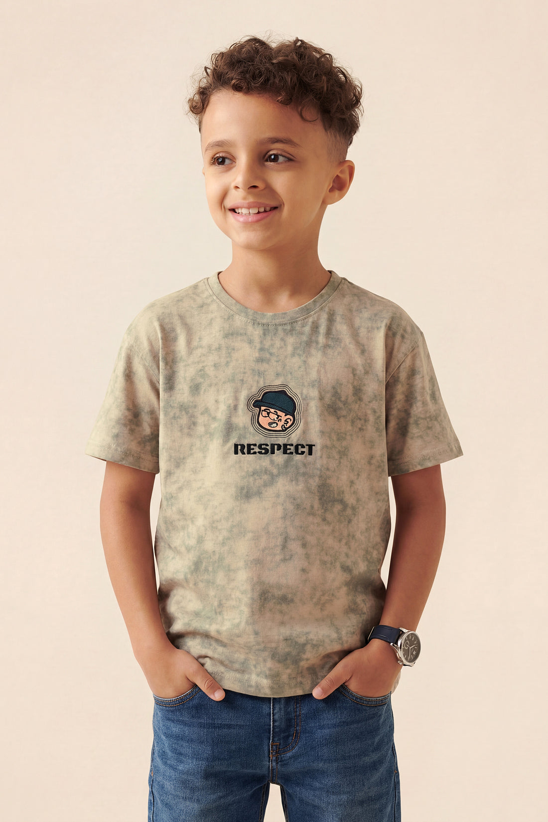 Boys' "RESPECT" Acid Wash Graphic T-Shirt – Olive Moss