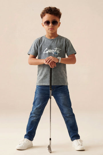 Kids' Grey Acid Wash Graphic Tee – Urban Streetwear Style