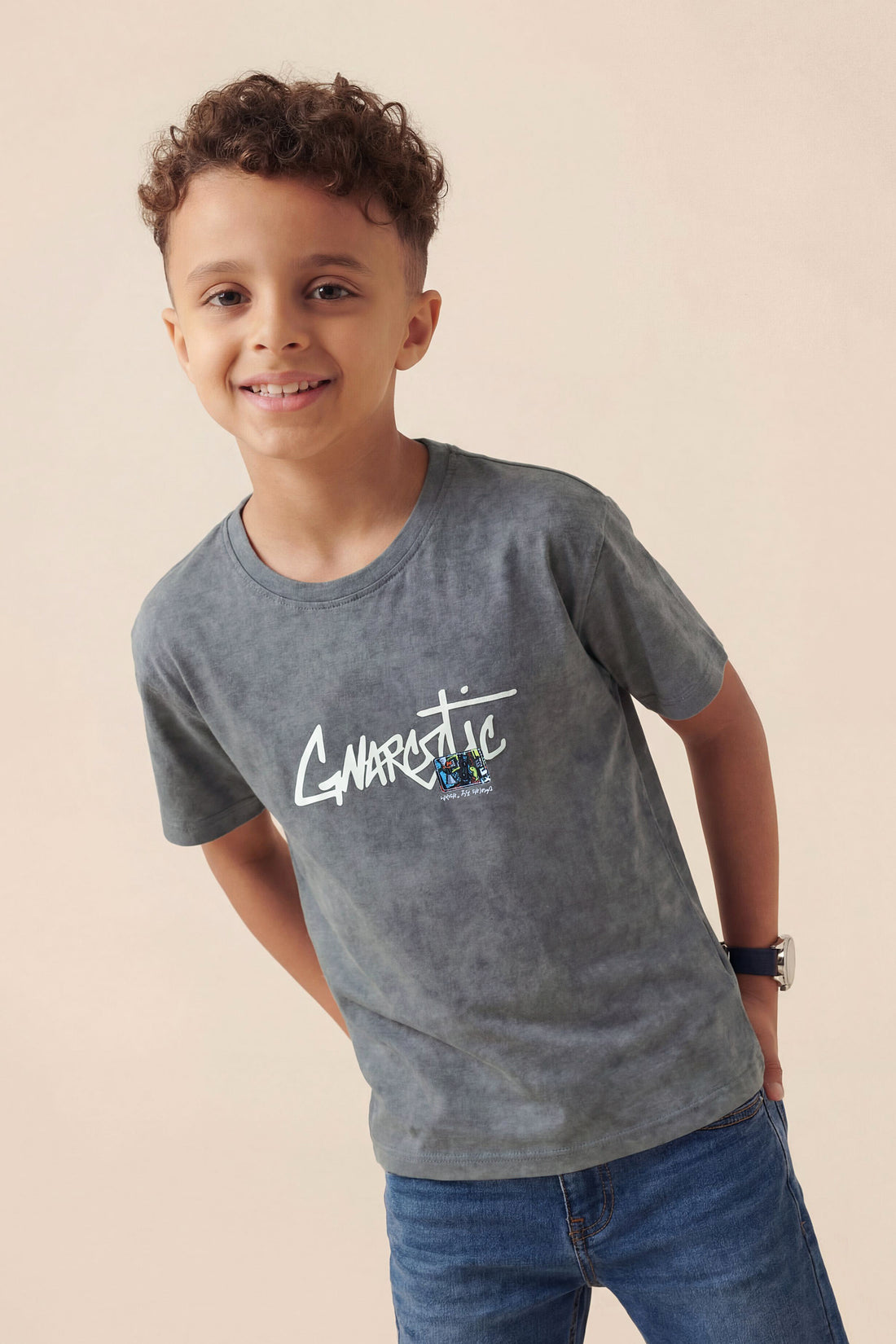Kids' Grey Acid Wash Graphic Tee – Urban Streetwear Style