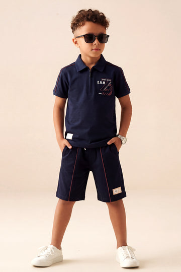 Boys' Urban Active Quarter-Zip Set – Midnight Navy & Burgundy Trim